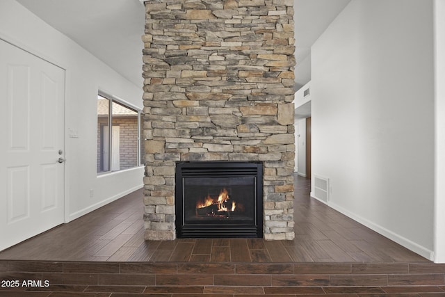 interior details featuring a fireplace