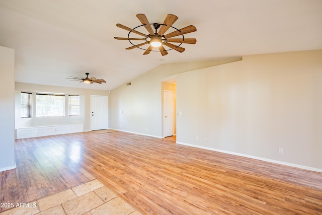 17824 E Chestnut Dr, Queen Creek, AZ 85142 - spare room featuring light wood finished floors, a ceiling fan, baseboards, and lofted ceiling