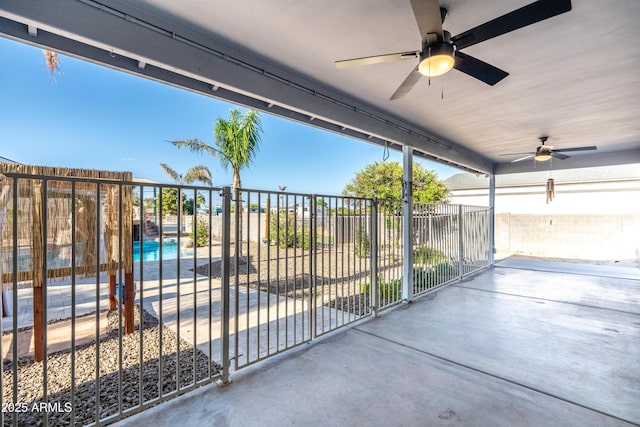 17824 E Chestnut Dr, Queen Creek, AZ 85142 - view of patio featuring fence, a fenced in pool, and ceiling fan