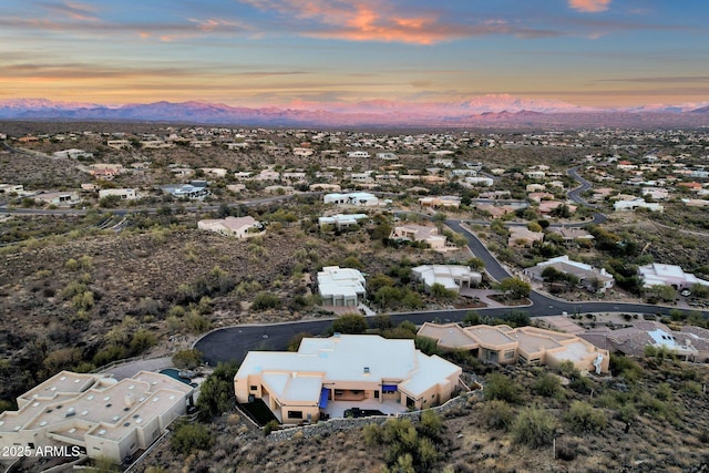 view of aerial view at dusk