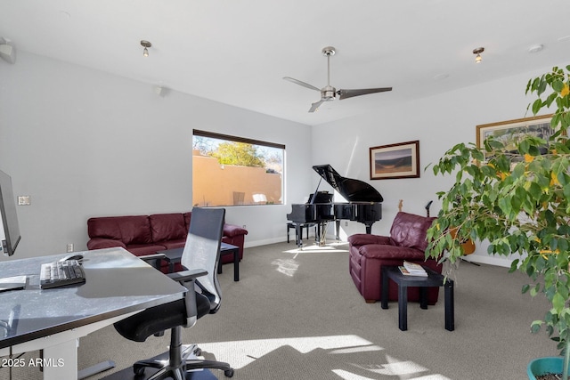 office with carpet and ceiling fan