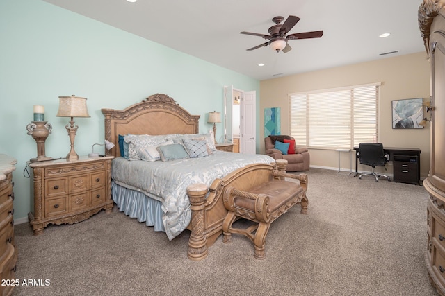 bedroom with carpet and ceiling fan