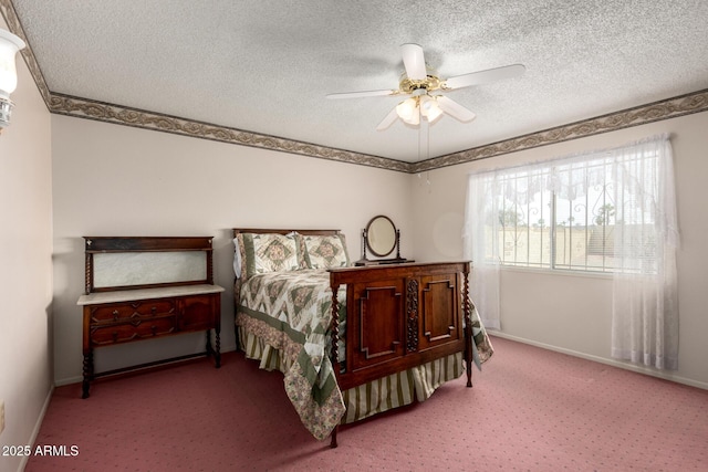 11109 W Granada Dr, Sun City, AZ 85373 - bedroom featuring baseboards, carpet flooring, a textured ceiling, and a ceiling fan