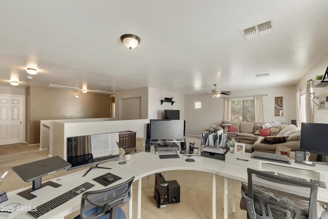 office space with ceiling fan