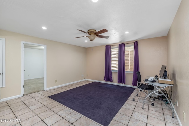 4114 E Muirwood Dr, Phoenix, AZ 85048 - unfurnished office with a ceiling fan, light tile patterned floors, recessed lighting, and baseboards