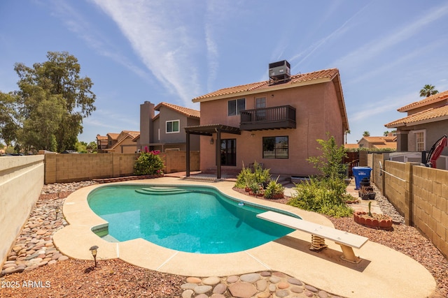 4114 E Muirwood Dr, Phoenix, AZ 85048 - view of pool featuring a fenced backyard, a patio area, and a diving board