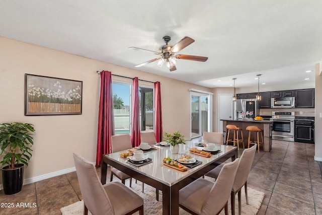 4114 E Muirwood Dr, Phoenix, AZ 85048 - dining space featuring baseboards, a ceiling fan, and recessed lighting