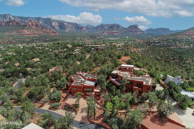 bird's eye view with a mountain view