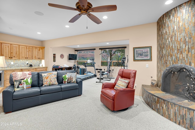 living room with light colored carpet