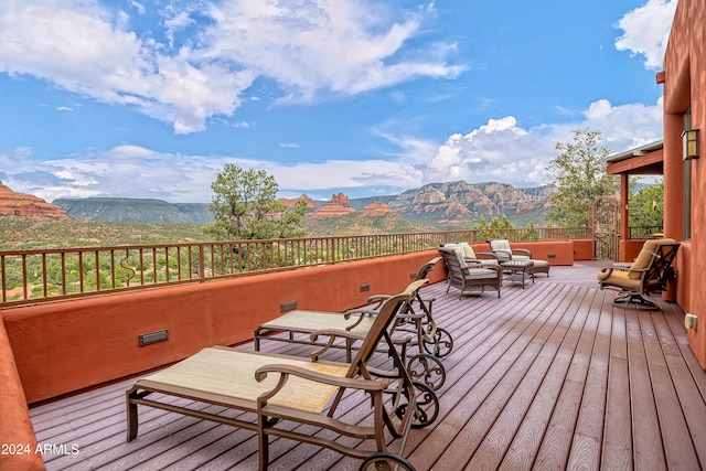 deck with a mountain view