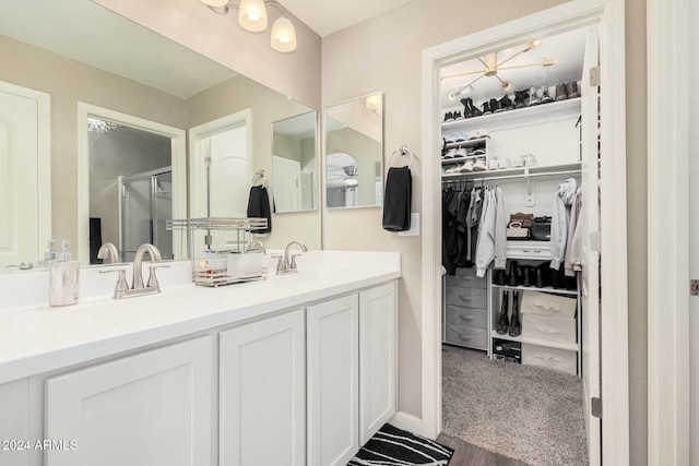 bathroom with vanity and walk in shower