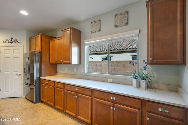 kitchen with stainless steel fridge