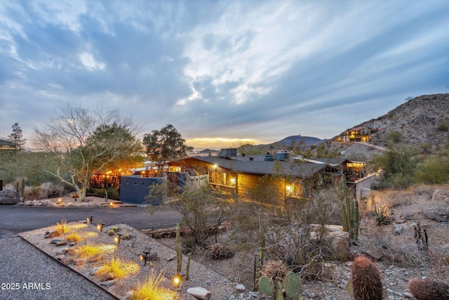 exterior space featuring a mountain view