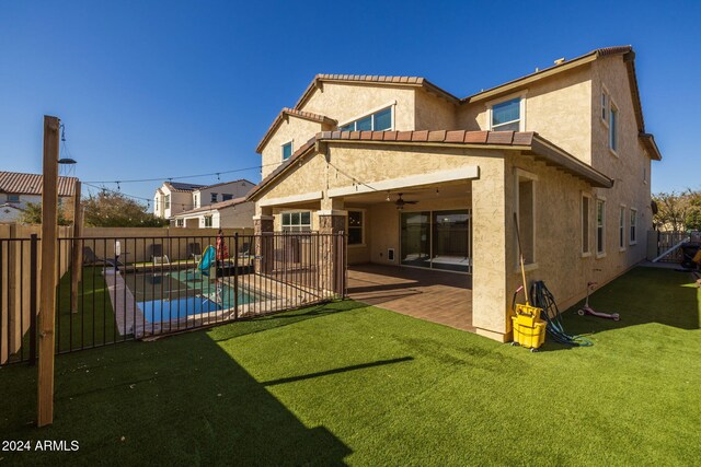 9645 E Theia Dr, Mesa, AZ 85212 - back of property with a patio, stucco siding, and a ceiling fan