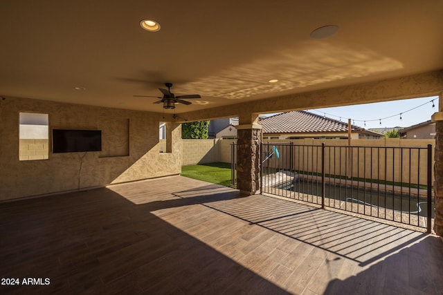 9645 E Theia Dr, Mesa, AZ 85212 - view of patio with ceiling fan and a fenced backyard