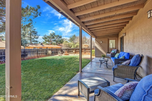 view of patio / terrace featuring a fenced backyard and outdoor lounge area