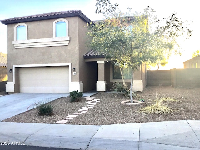 4722 S 238th Ln, Buckeye, AZ 85326 - view of front of property with a tiled roof, stucco siding, a garage, and concrete driveway