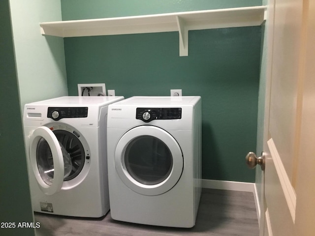 4722 S 238th Ln, Buckeye, AZ 85326 - washroom with independent washer and dryer, wood finished floors, and baseboards