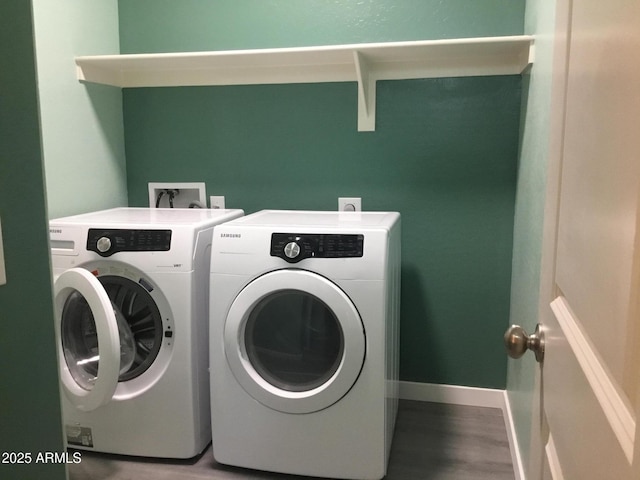 4722 S 238th Ln, Buckeye, AZ 85326 - washroom with separate washer and dryer, wood finished floors, and baseboards