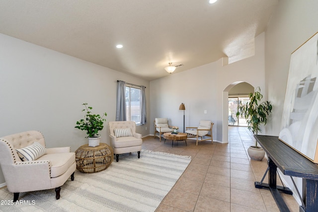 sitting room featuring light tile patterned floors