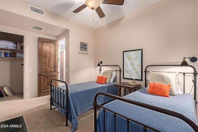 bedroom featuring carpet and ceiling fan