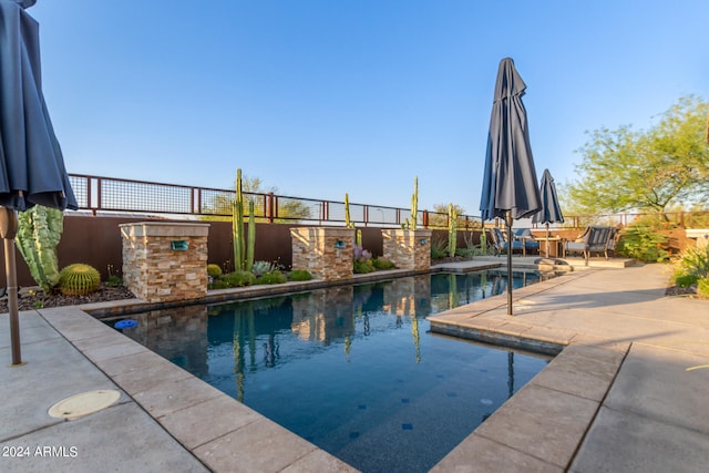 view of swimming pool featuring a patio area