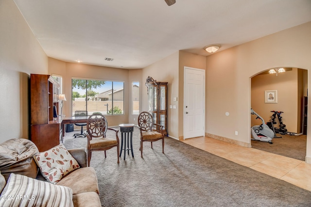 living room with light carpet