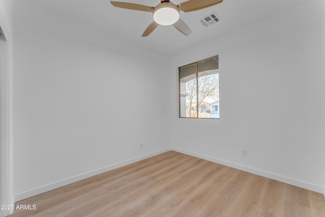 empty room featuring ceiling fan and light wood-type flooring