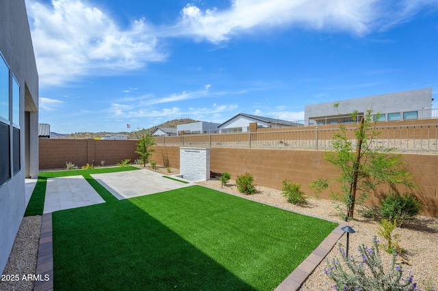 view of yard featuring a fenced backyard and a patio area