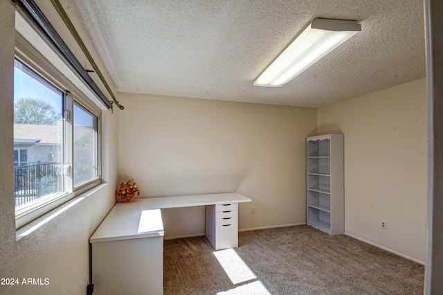 unfurnished office with a textured ceiling and carpet