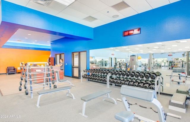 gym with a drop ceiling