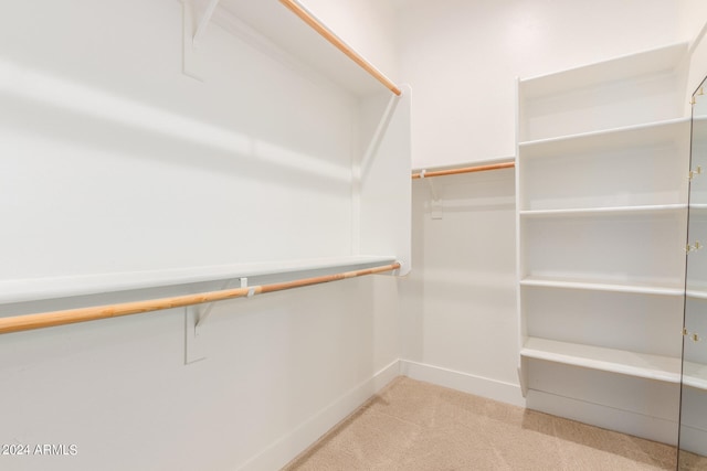 walk in closet with light colored carpet