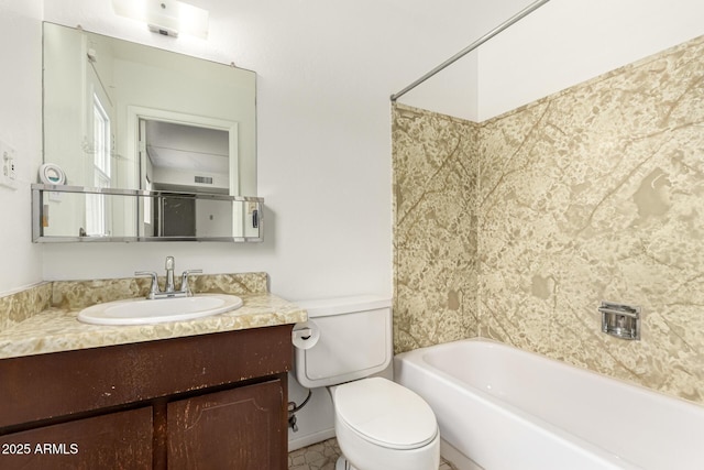 bathroom featuring shower / bathtub combination, vanity, and toilet