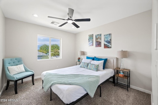 bedroom with carpet flooring and ceiling fan