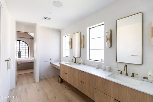 bathroom with wood-type flooring and vanity