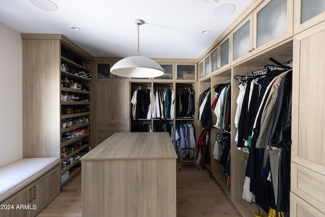 spacious closet with light hardwood / wood-style floors