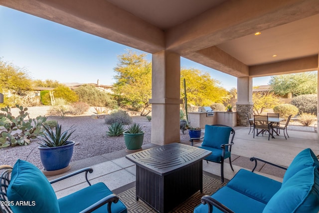 3205 S Ponderosa Dr, Gold Canyon, AZ 85118 - view of patio / terrace with an outdoor living space, a grill, outdoor dining area, and area for grilling