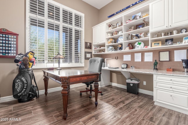 3205 S Ponderosa Dr, Gold Canyon, AZ 85118 - home office featuring light wood finished floors, built in desk, and baseboards
