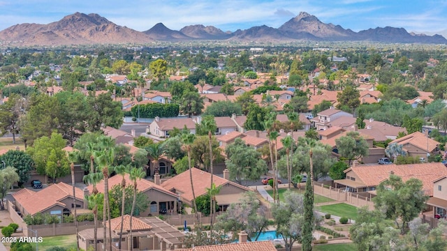 drone / aerial view featuring a mountain view