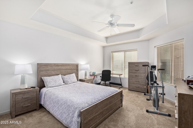 14000 N 94th St N Unit 1129, Scottsdale, AZ 85260 - carpeted bedroom featuring a tray ceiling, an office area, and ceiling fan