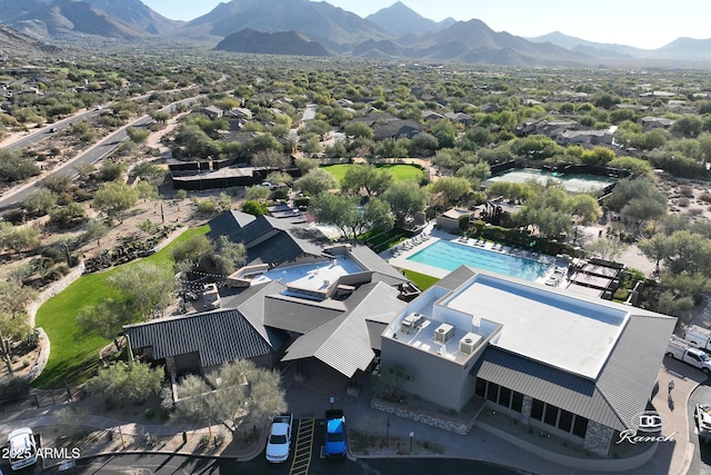 bird's eye view with a mountain view