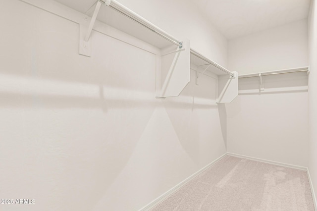walk in closet featuring light carpet