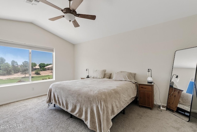 706 N El Dorado Dr, Gilbert, AZ 85233 - carpeted bedroom with vaulted ceiling, baseboards, and ceiling fan