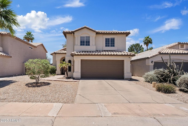 706 N El Dorado Dr, Gilbert, AZ 85233 - mediterranean / spanish-style house with stucco siding, concrete driveway, a tiled roof, and a garage