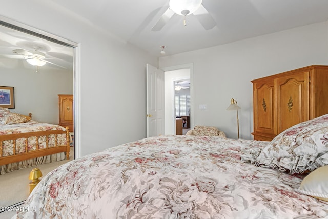 bedroom with carpet flooring and ceiling fan