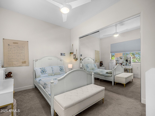 13621 E Aster Dr, Scottsdale, AZ 85259 - bedroom featuring carpet floors, a closet, baseboards, and ceiling fan
