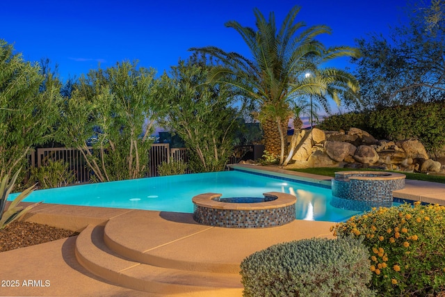 13621 E Aster Dr, Scottsdale, AZ 85259 - view of swimming pool featuring a fenced backyard and a pool with connected hot tub