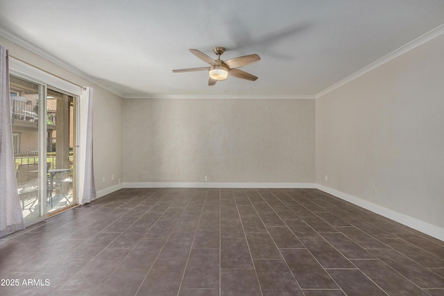 unfurnished room with crown molding and ceiling fan