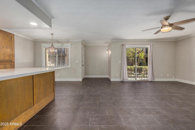 2228 E Campbell Ave Unit 116, Phoenix, AZ 85016 - interior space featuring ornamental molding, ceiling fan with notable chandelier, and decorative light fixtures