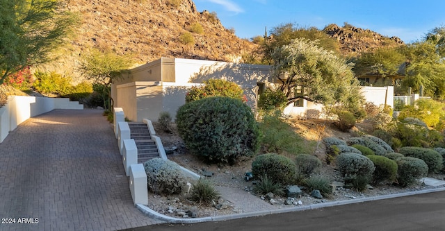 exterior space featuring a mountain view